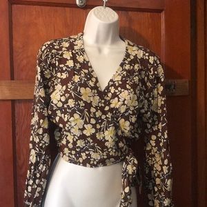Topshop cropped floral wrap blouse